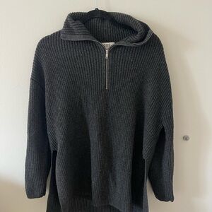 COS Grey Ribbed Half-Zip Sweater